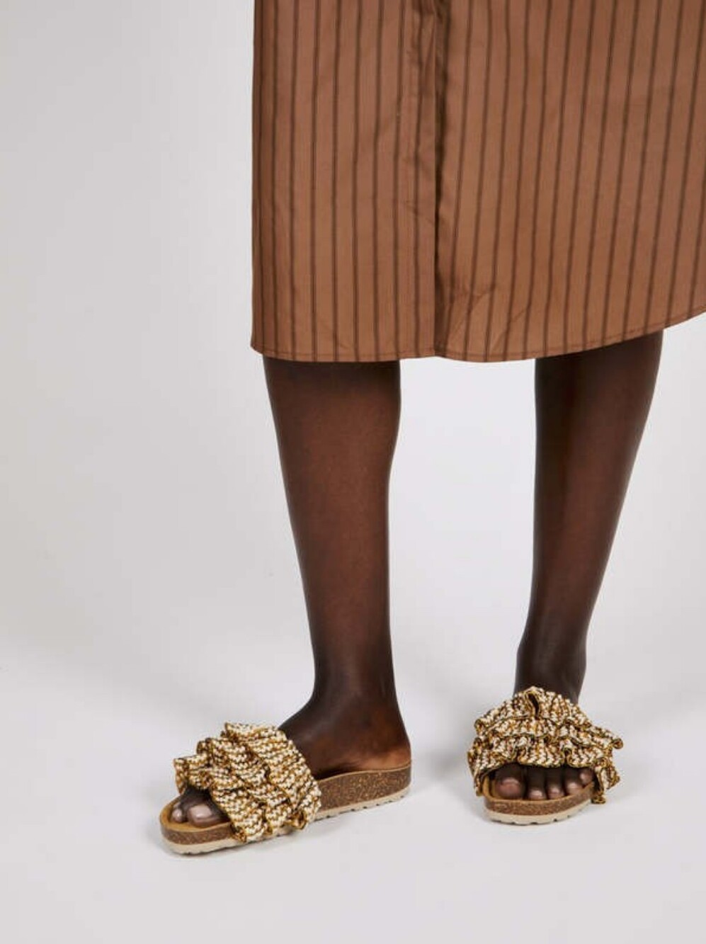 Free People Intentionally Blank Ruffy Slide Sandals in Brown Women's 7.5/8 38